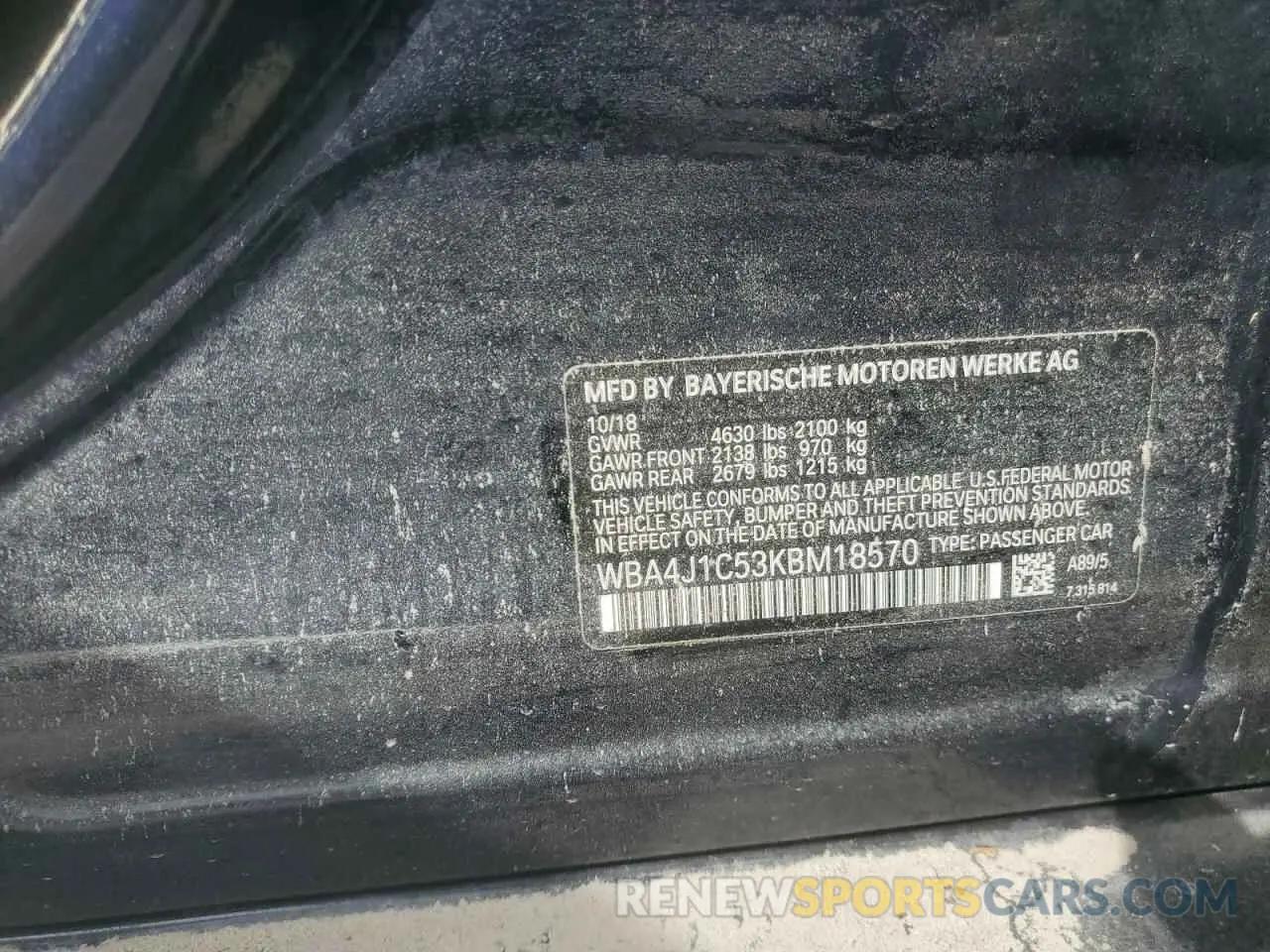 13 Photograph of a damaged car WBA4J1C53KBM18570 BMW 4 SERIES 2019
