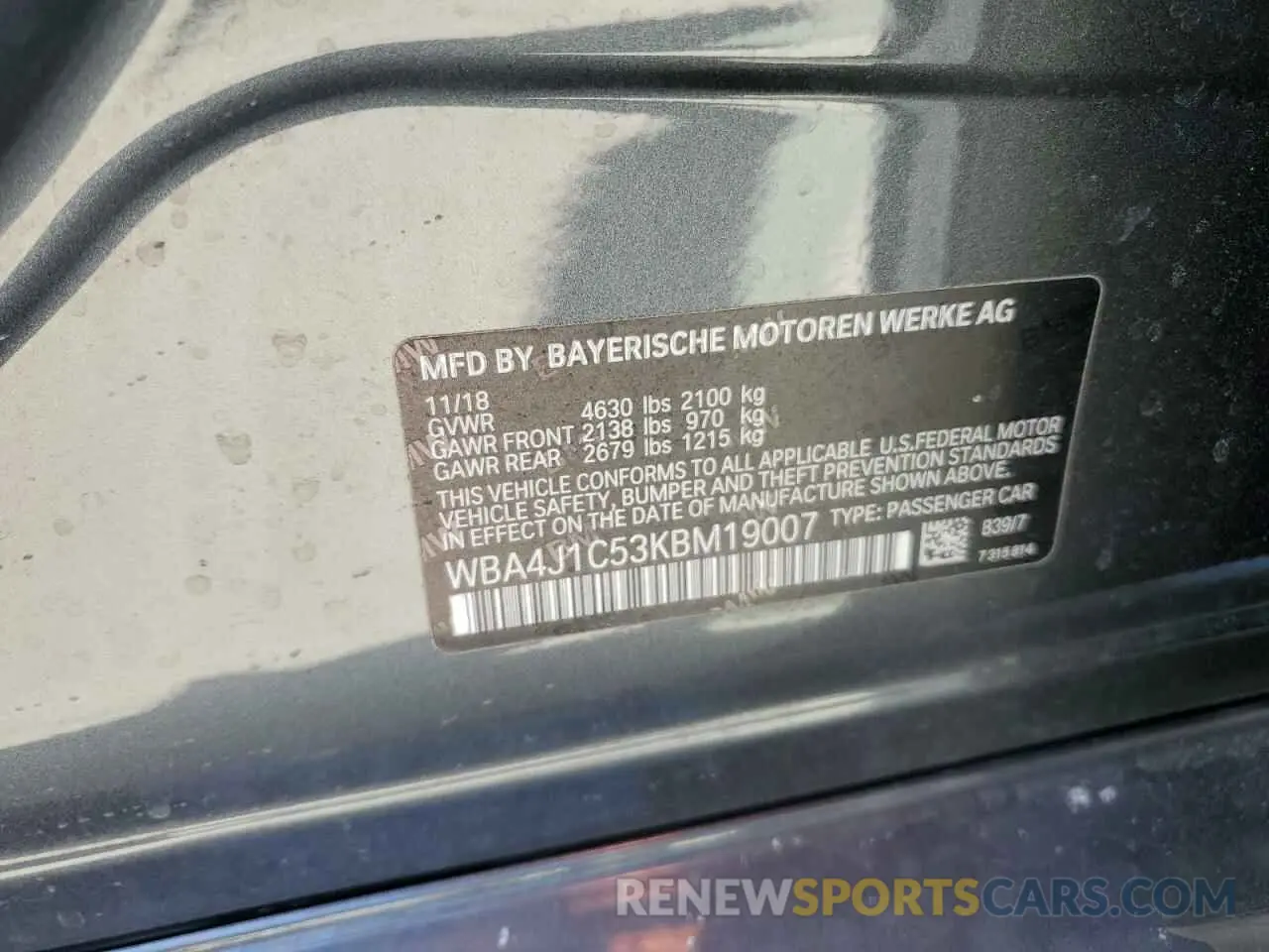 12 Photograph of a damaged car WBA4J1C53KBM19007 BMW 4 SERIES 2019