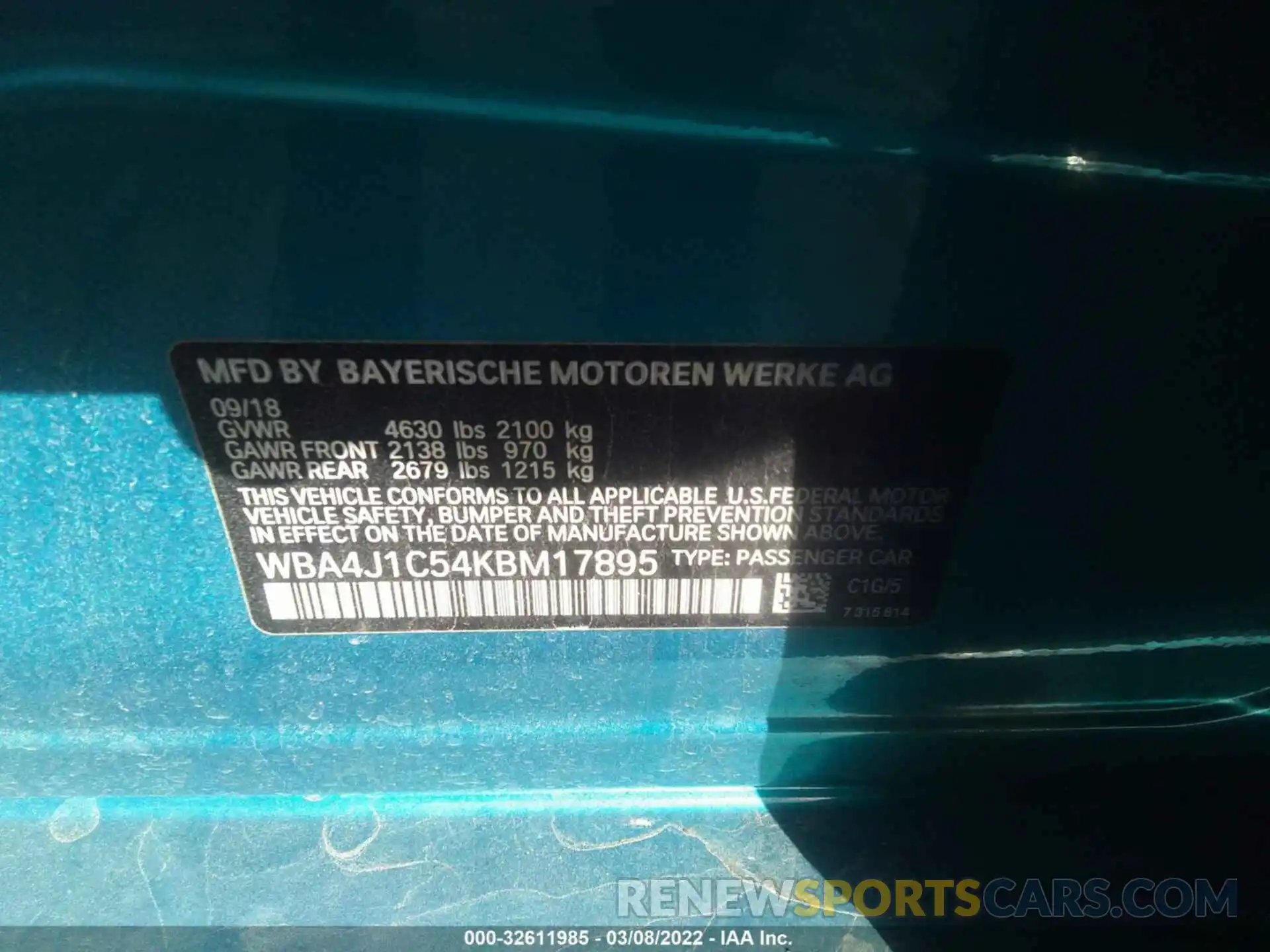 9 Photograph of a damaged car WBA4J1C54KBM17895 BMW 4 SERIES 2019