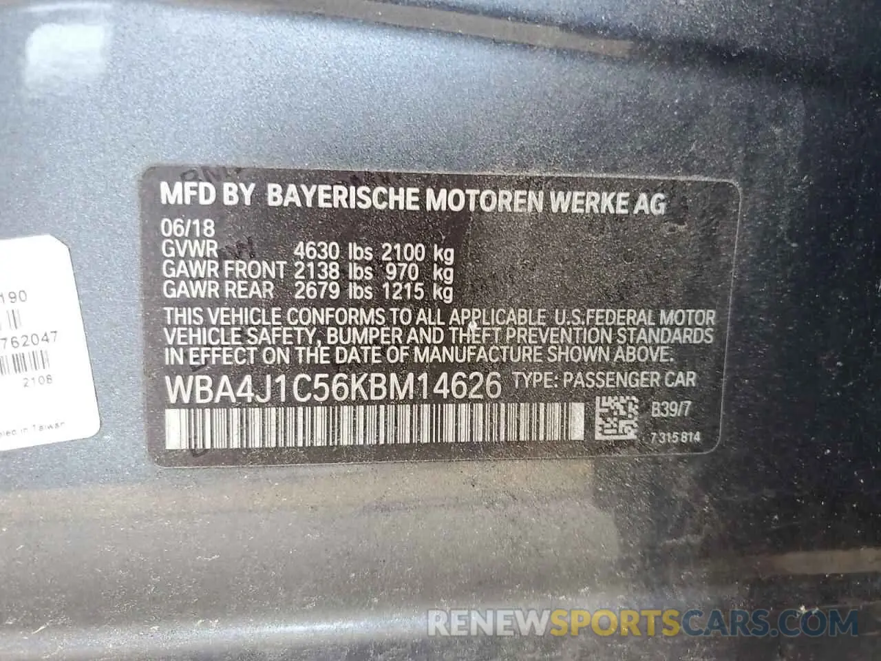 12 Photograph of a damaged car WBA4J1C56KBM14626 BMW 4 SERIES 2019