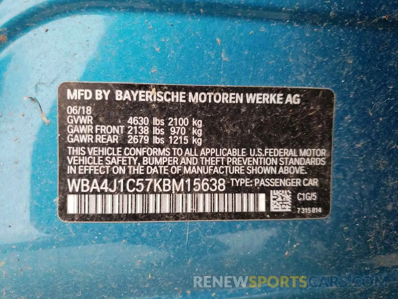 10 Photograph of a damaged car WBA4J1C57KBM15638 BMW 4 SERIES 2019