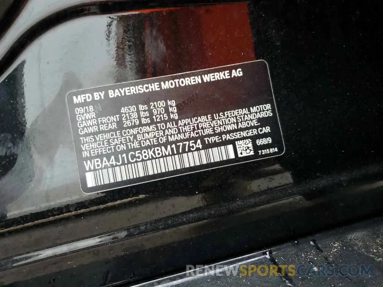 13 Photograph of a damaged car WBA4J1C58KBM17754 BMW 4 SERIES 2019