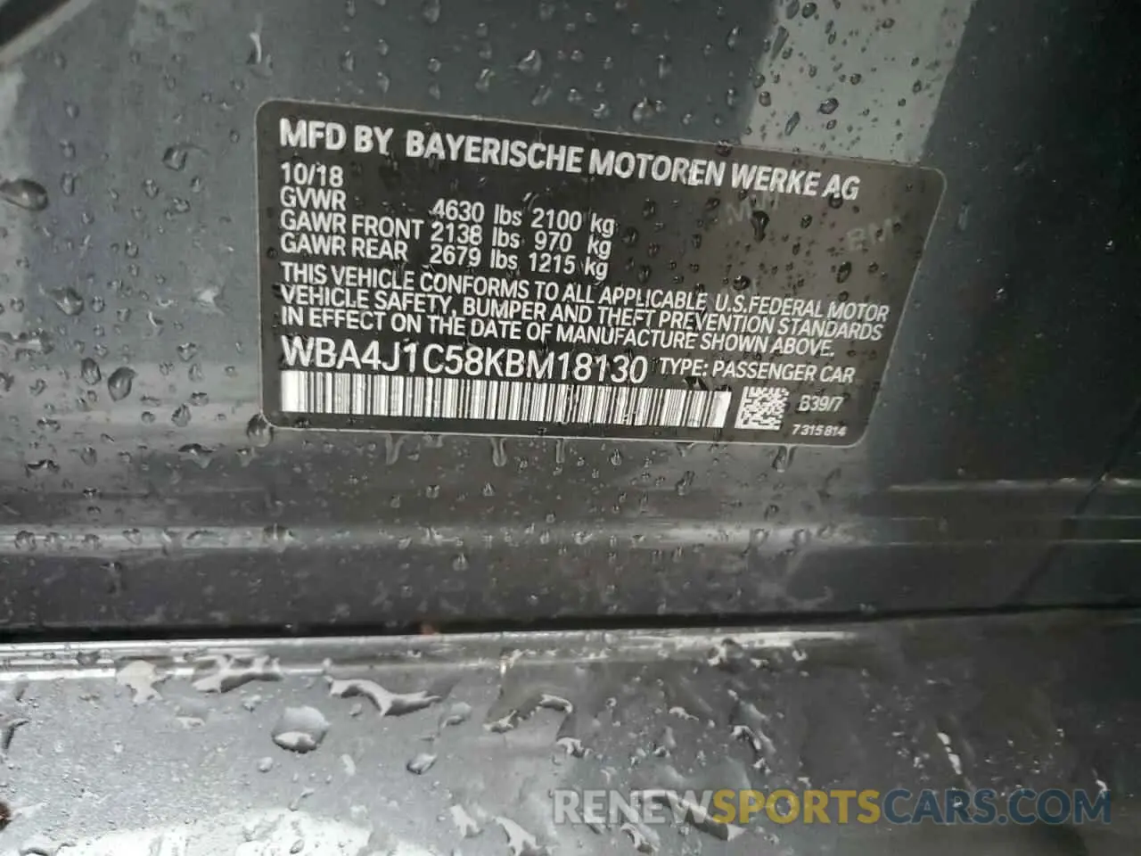 12 Photograph of a damaged car WBA4J1C58KBM18130 BMW 4 SERIES 2019