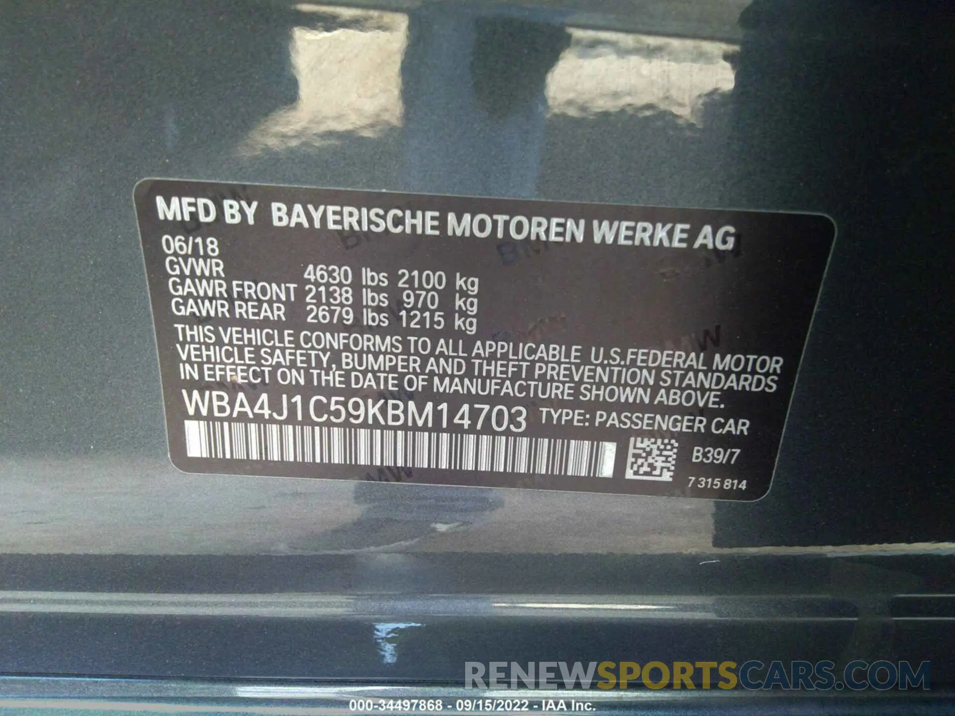 9 Photograph of a damaged car WBA4J1C59KBM14703 BMW 4 SERIES 2019