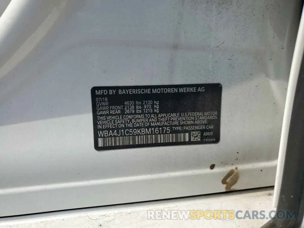 12 Photograph of a damaged car WBA4J1C59KBM16175 BMW 4 SERIES 2019