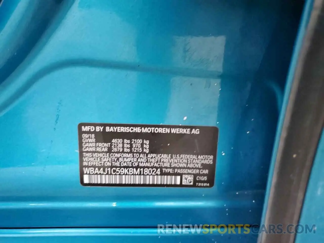 13 Photograph of a damaged car WBA4J1C59KBM18024 BMW 4 SERIES 2019