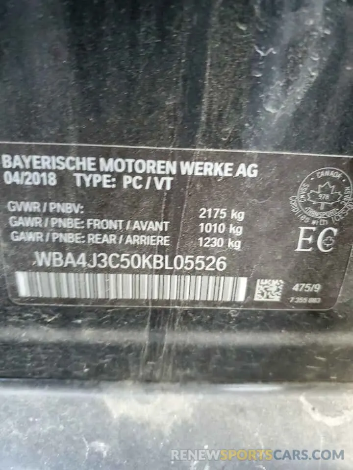 12 Photograph of a damaged car WBA4J3C50KBL05526 BMW 4 SERIES 2019