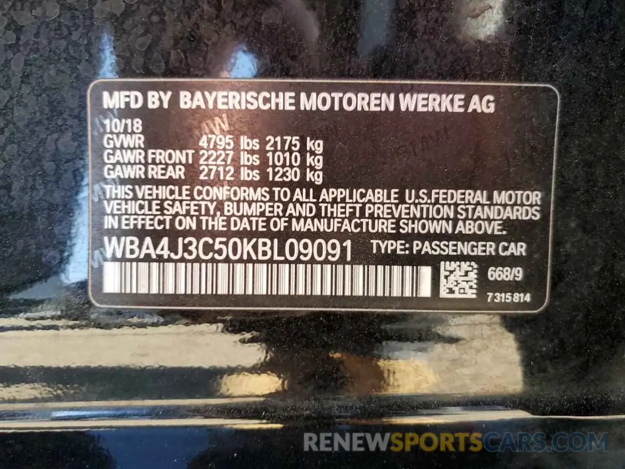 12 Photograph of a damaged car WBA4J3C50KBL09091 BMW 4 SERIES 2019