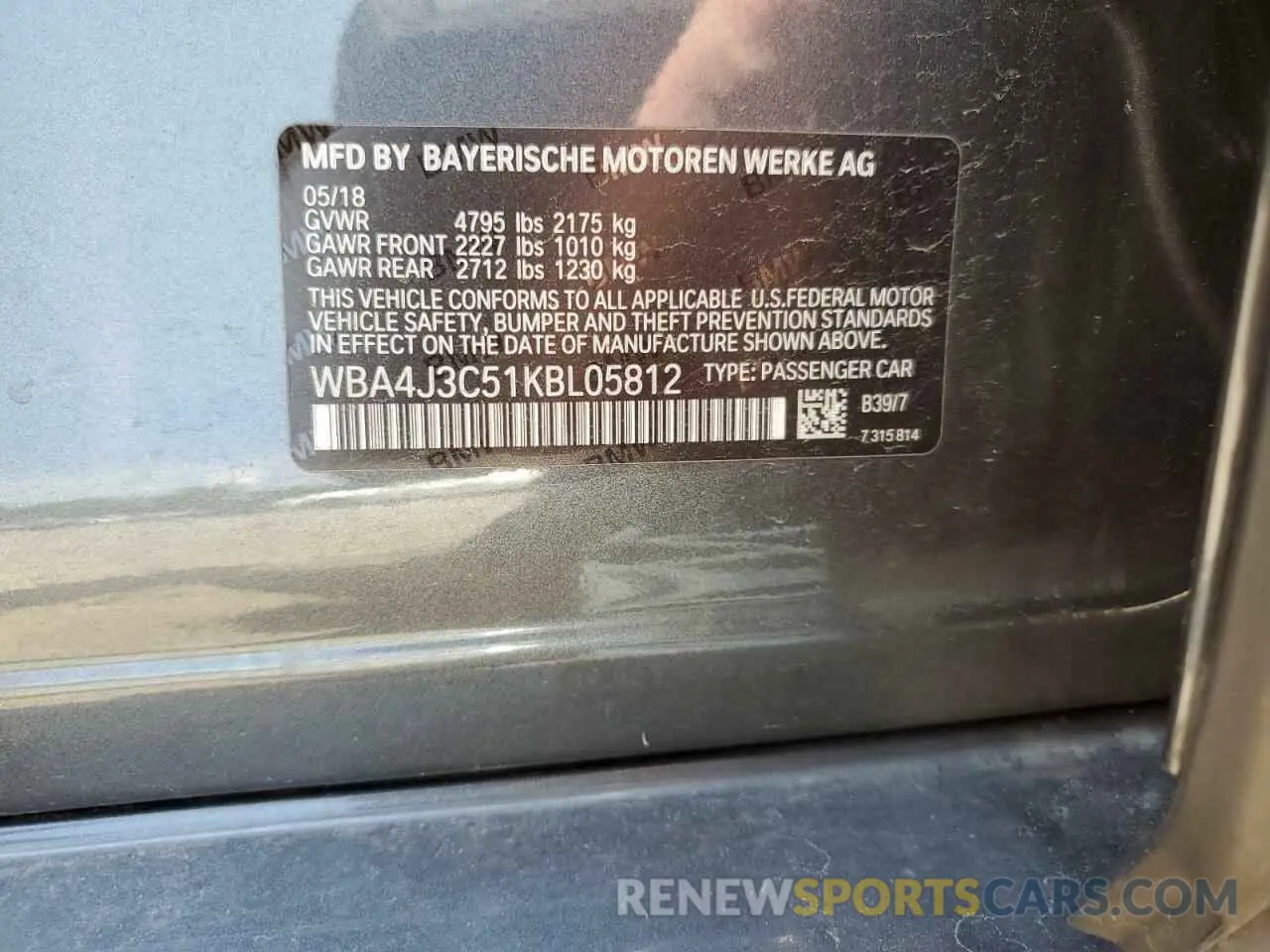 12 Photograph of a damaged car WBA4J3C51KBL05812 BMW 4 SERIES 2019