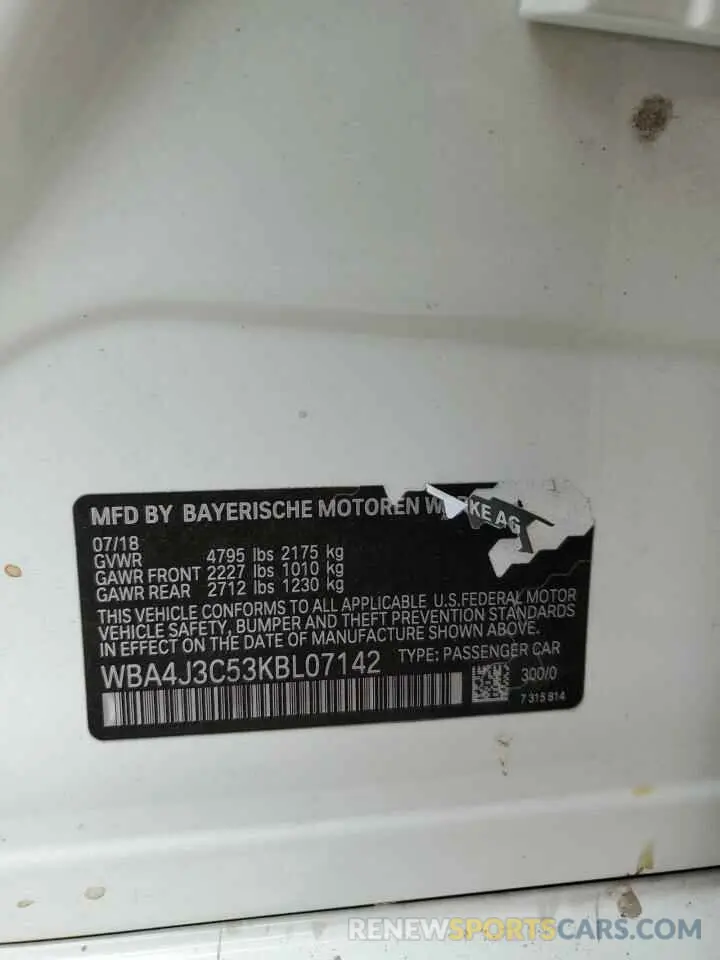 14 Photograph of a damaged car WBA4J3C53KBL07142 BMW 4 SERIES 2019