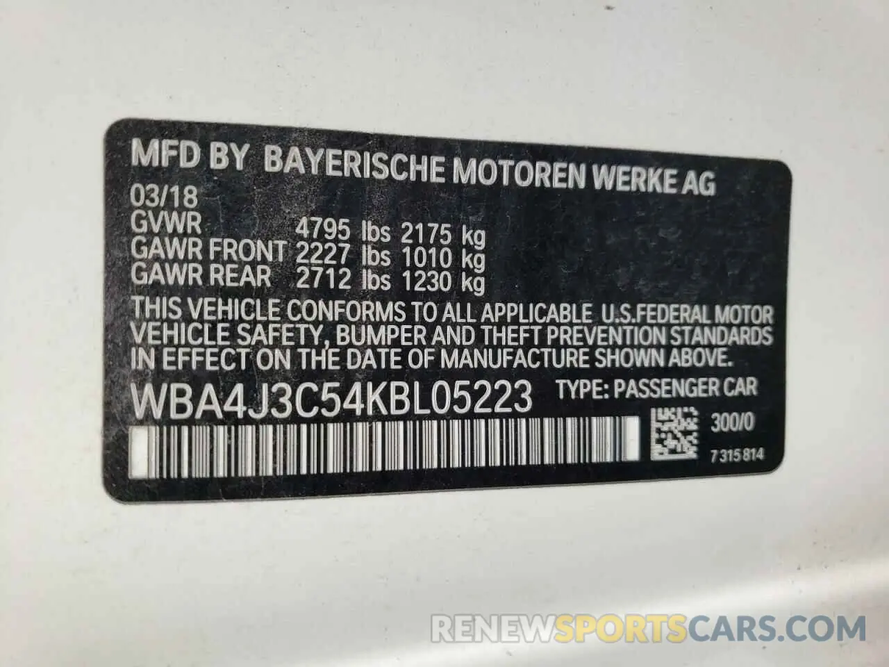 10 Photograph of a damaged car WBA4J3C54KBL05223 BMW 4 SERIES 2019