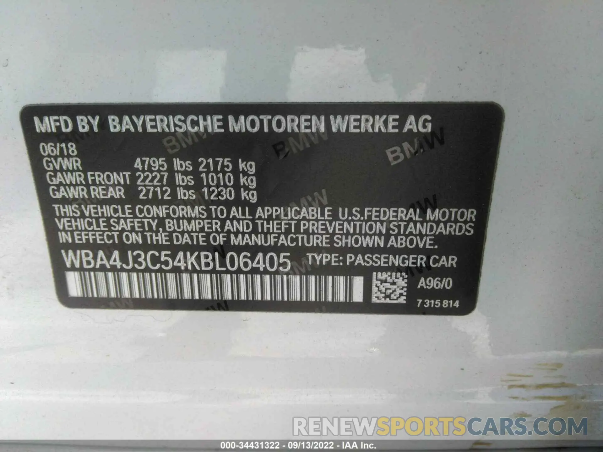 9 Photograph of a damaged car WBA4J3C54KBL06405 BMW 4 SERIES 2019
