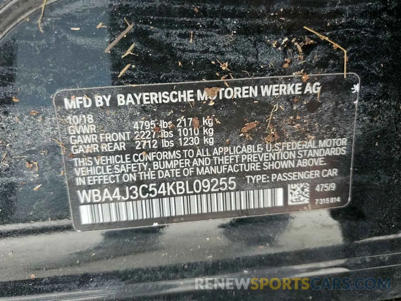 13 Photograph of a damaged car WBA4J3C54KBL09255 BMW 4 SERIES 2019