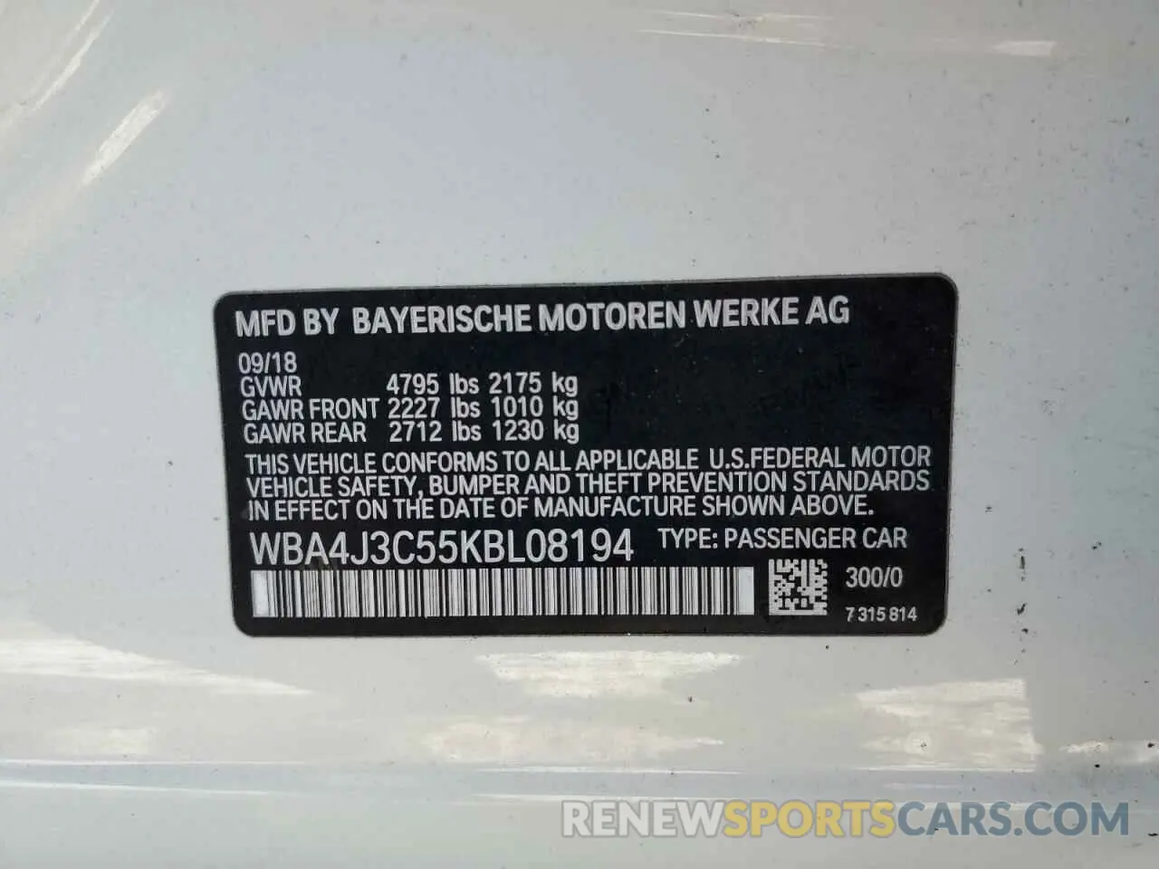 12 Photograph of a damaged car WBA4J3C55KBL08194 BMW 4 SERIES 2019