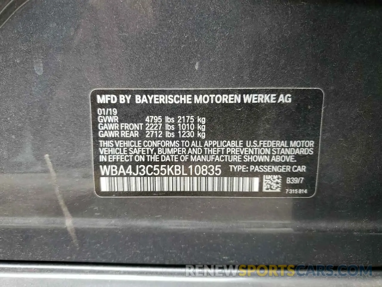 12 Photograph of a damaged car WBA4J3C55KBL10835 BMW 4 SERIES 2019