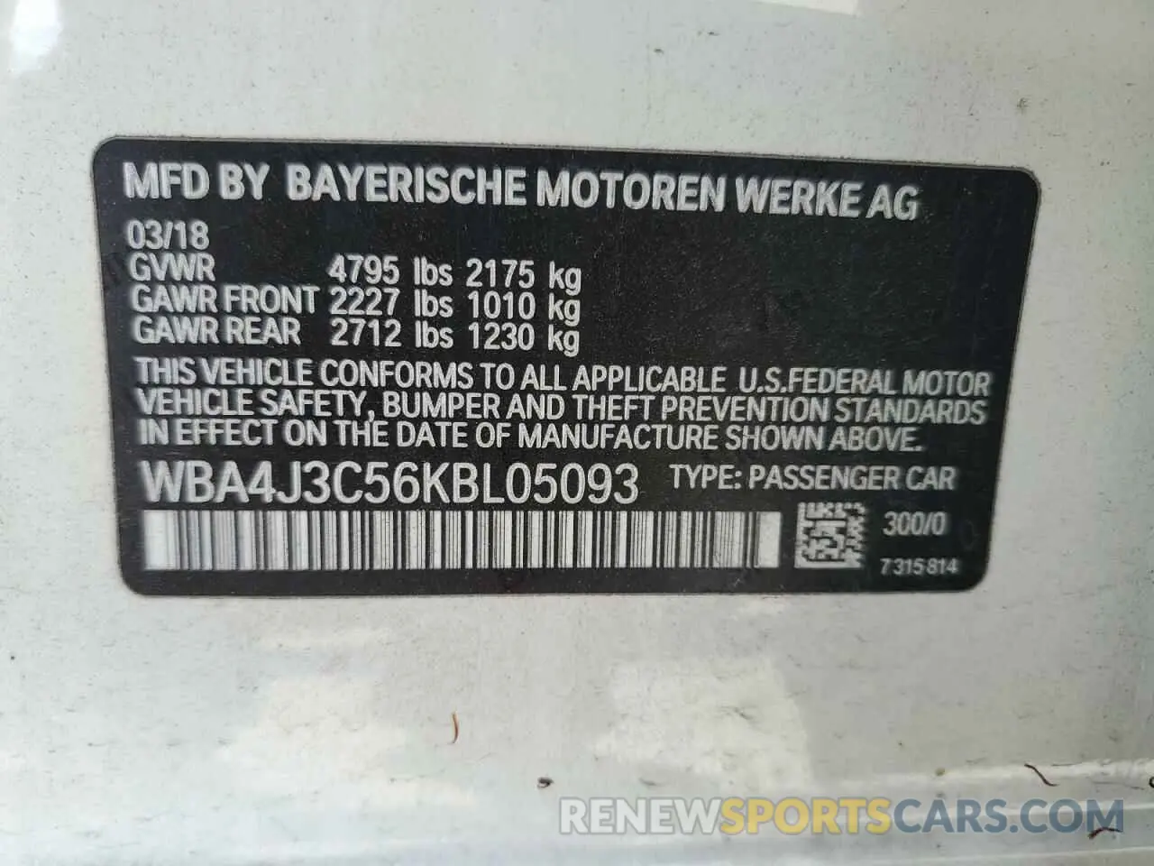 12 Photograph of a damaged car WBA4J3C56KBL05093 BMW 4 SERIES 2019