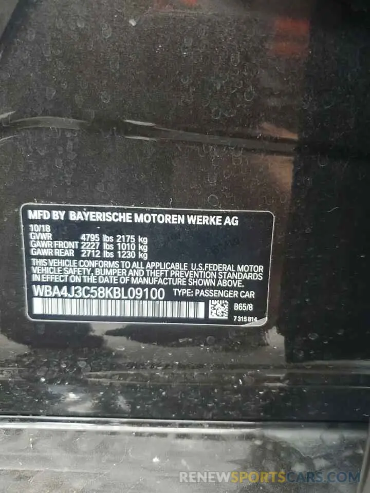 12 Photograph of a damaged car WBA4J3C58KBL09100 BMW 4 SERIES 2019