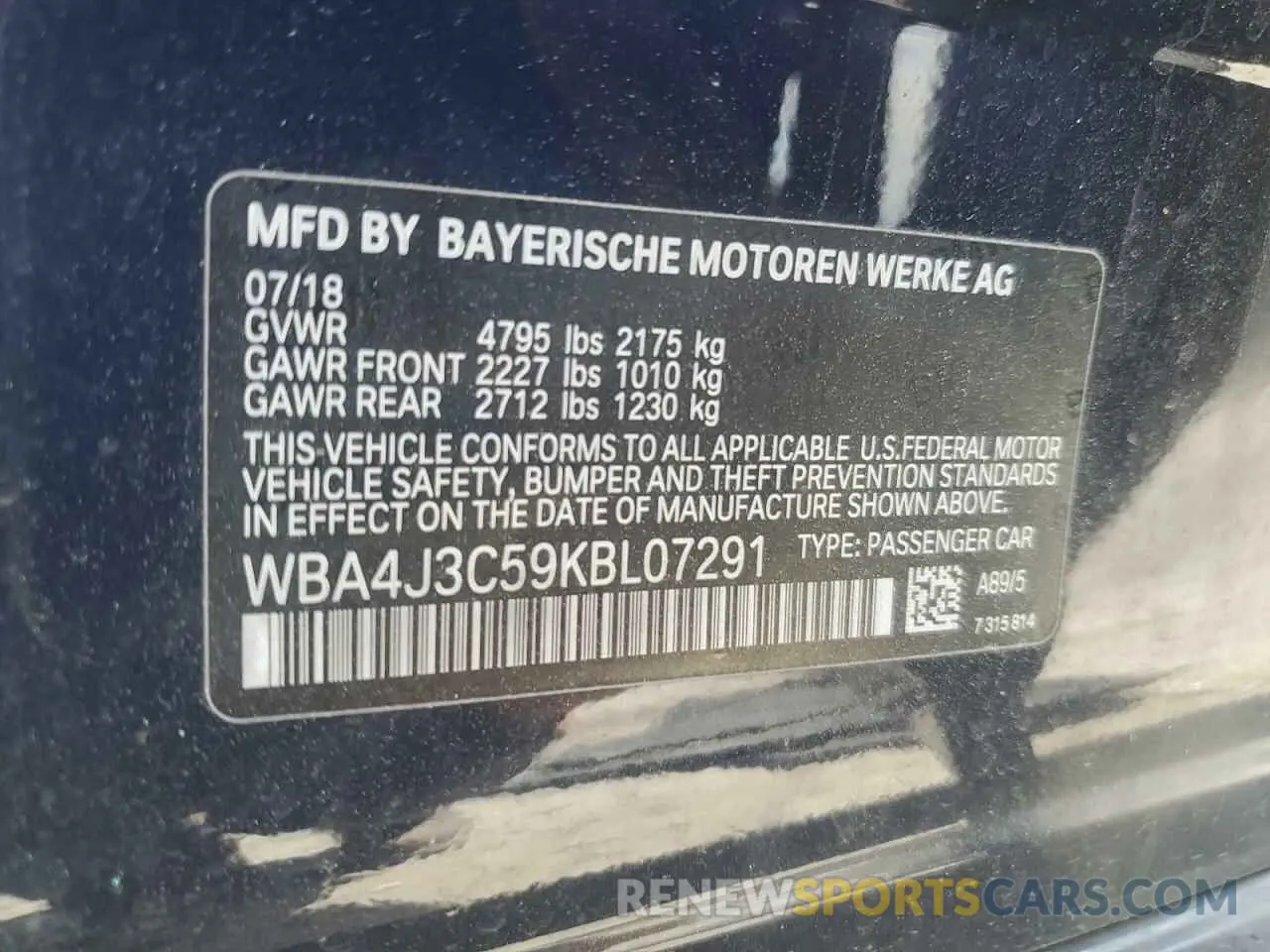 14 Photograph of a damaged car WBA4J3C59KBL07291 BMW 4 SERIES 2019