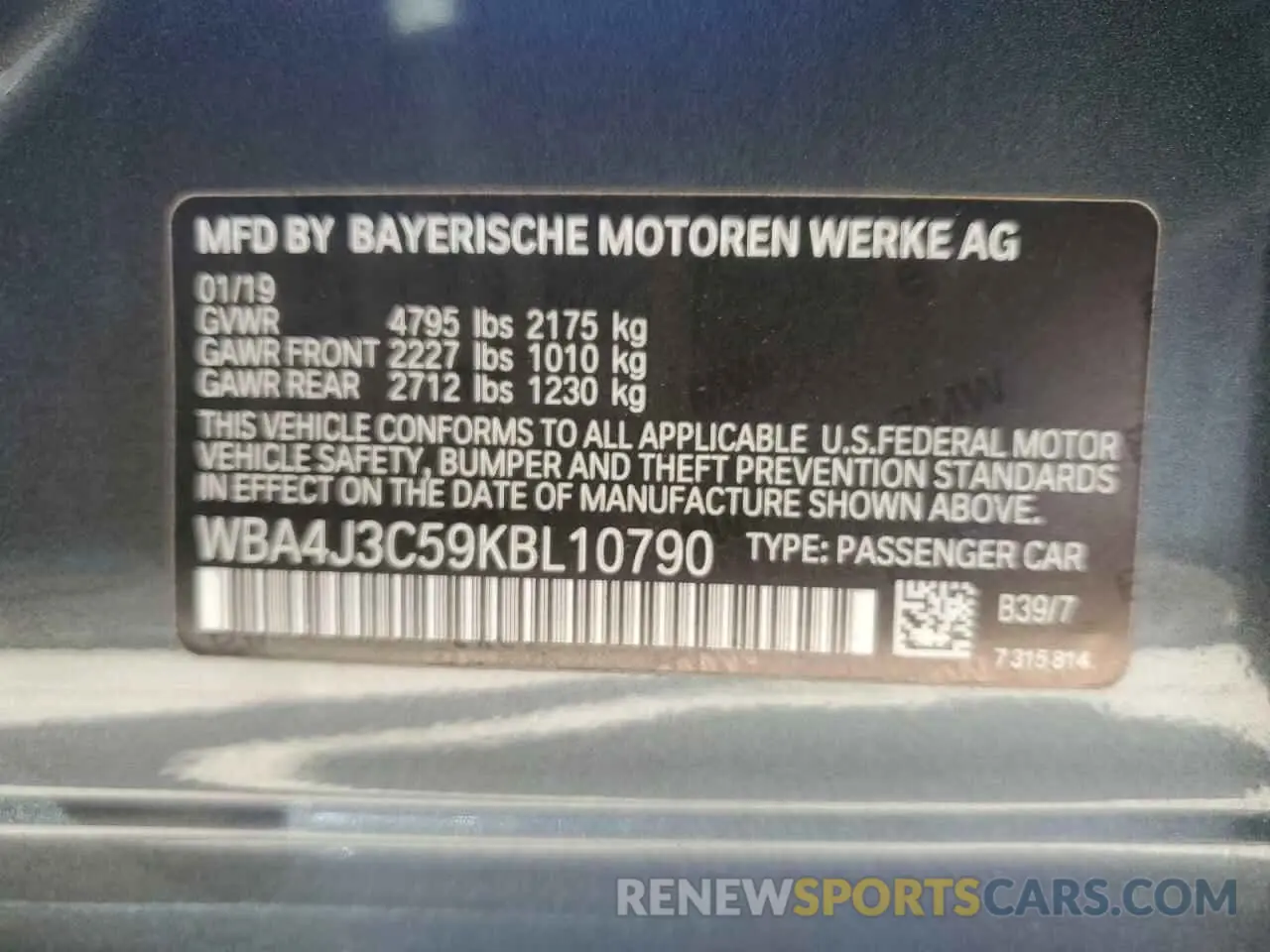 12 Photograph of a damaged car WBA4J3C59KBL10790 BMW 4 SERIES 2019