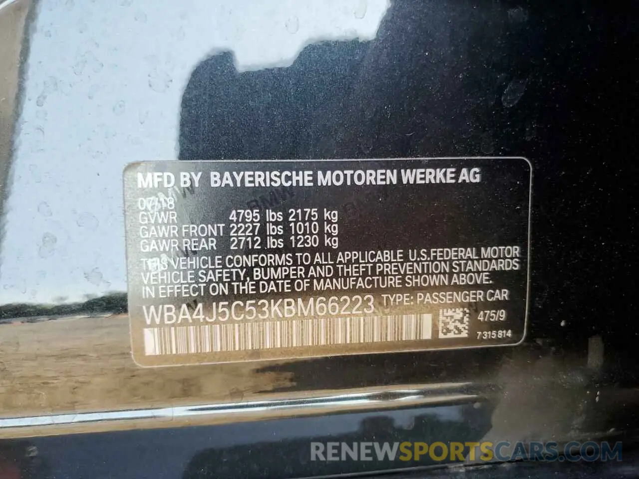 12 Photograph of a damaged car WBA4J5C53KBM66223 BMW 4 SERIES 2019