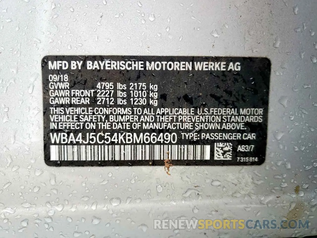 12 Photograph of a damaged car WBA4J5C54KBM66490 BMW 4 SERIES 2019