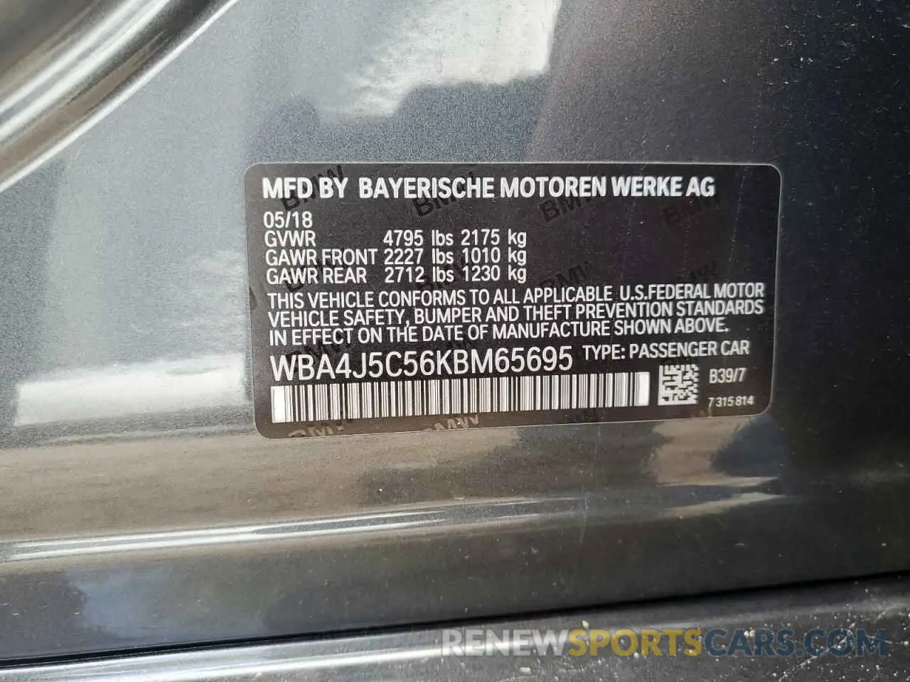 12 Photograph of a damaged car WBA4J5C56KBM65695 BMW 4 SERIES 2019