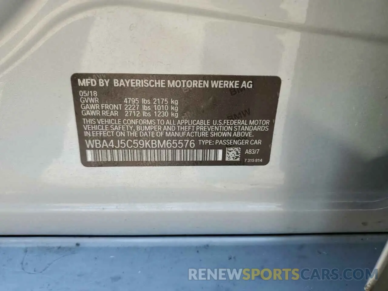 13 Photograph of a damaged car WBA4J5C59KBM65576 BMW 4 SERIES 2019