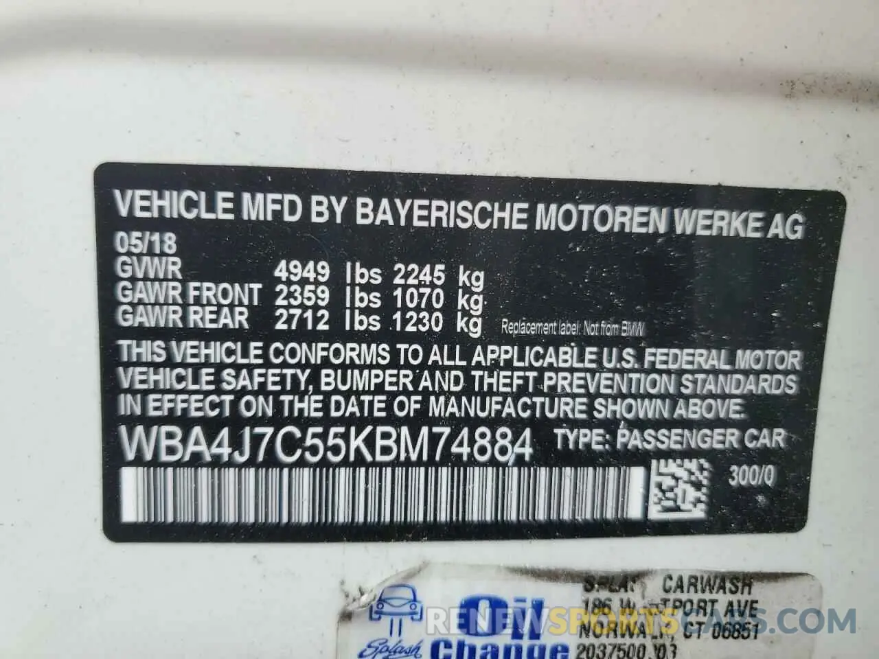 12 Photograph of a damaged car WBA4J7C55KBM74884 BMW 4 SERIES 2019