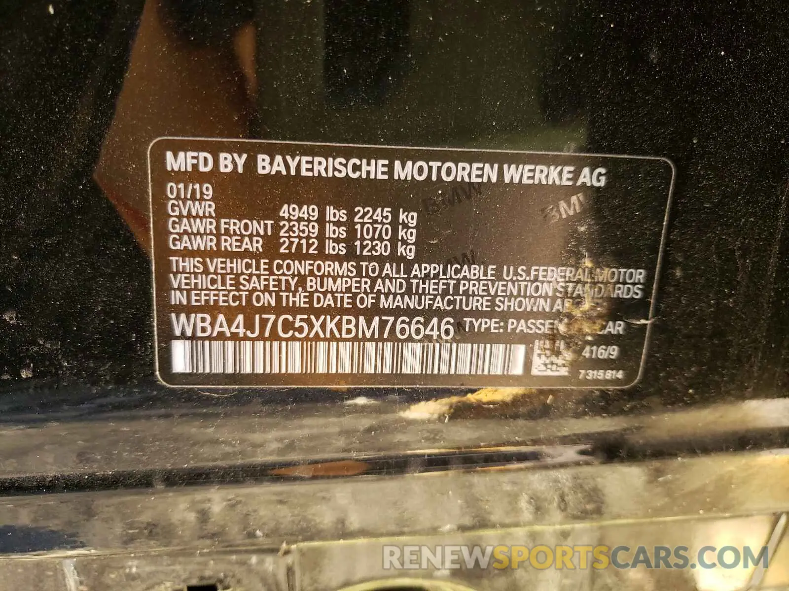 10 Photograph of a damaged car WBA4J7C5XKBM76646 BMW 4 SERIES 2019