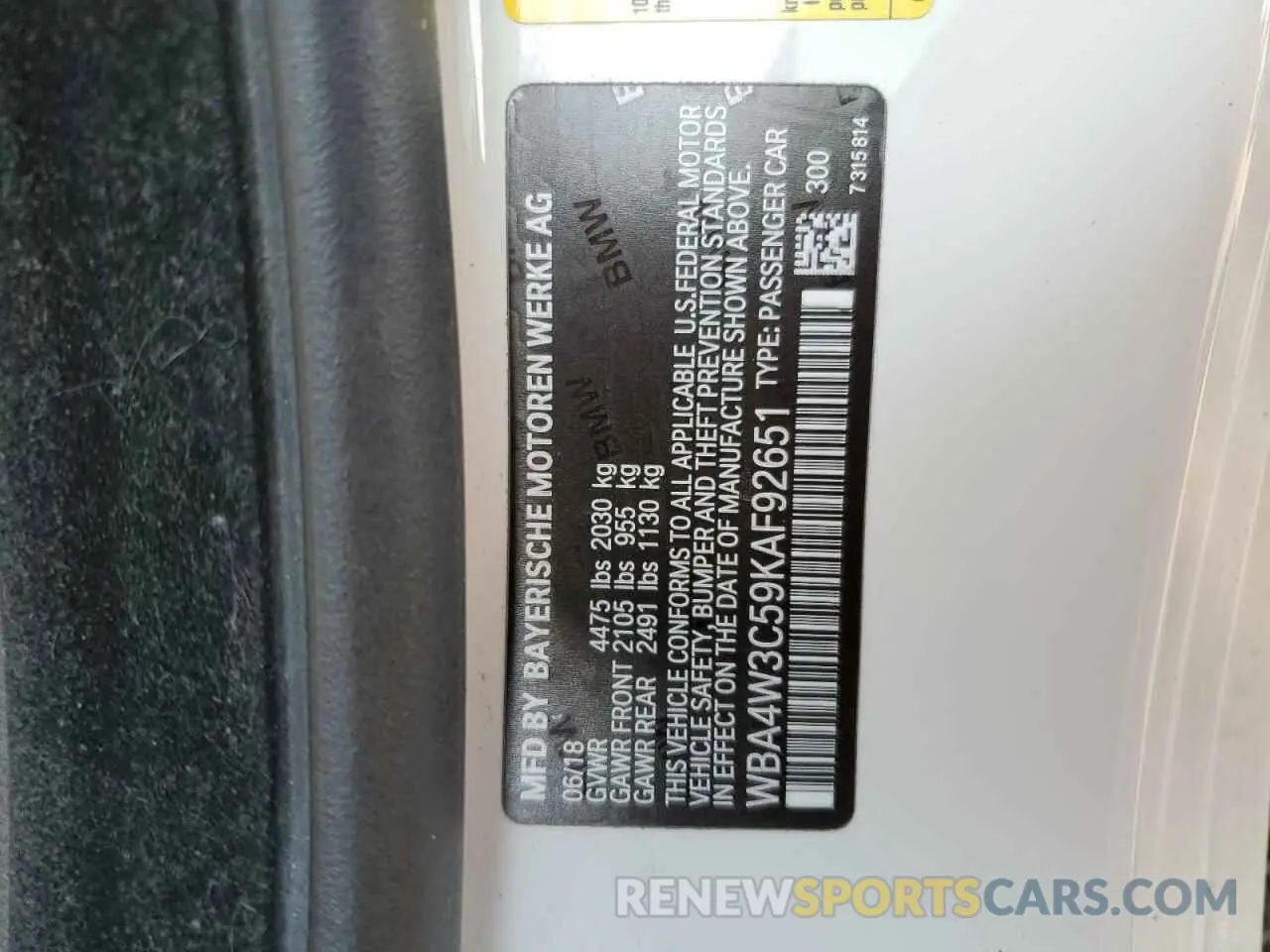 12 Photograph of a damaged car WBA4W3C59KAF92651 BMW 4 SERIES 2019