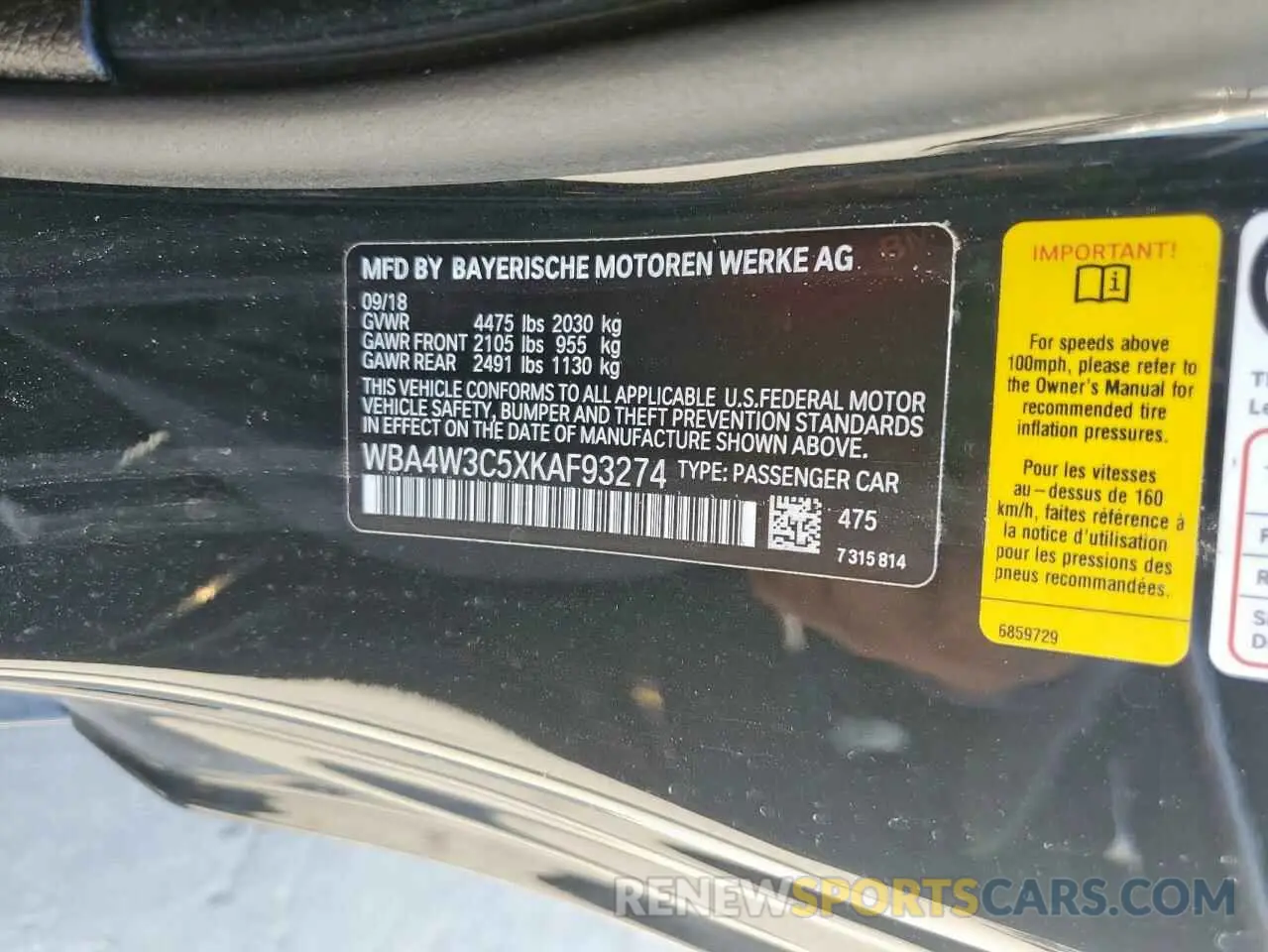 12 Photograph of a damaged car WBA4W3C5XKAF93274 BMW 4 SERIES 2019