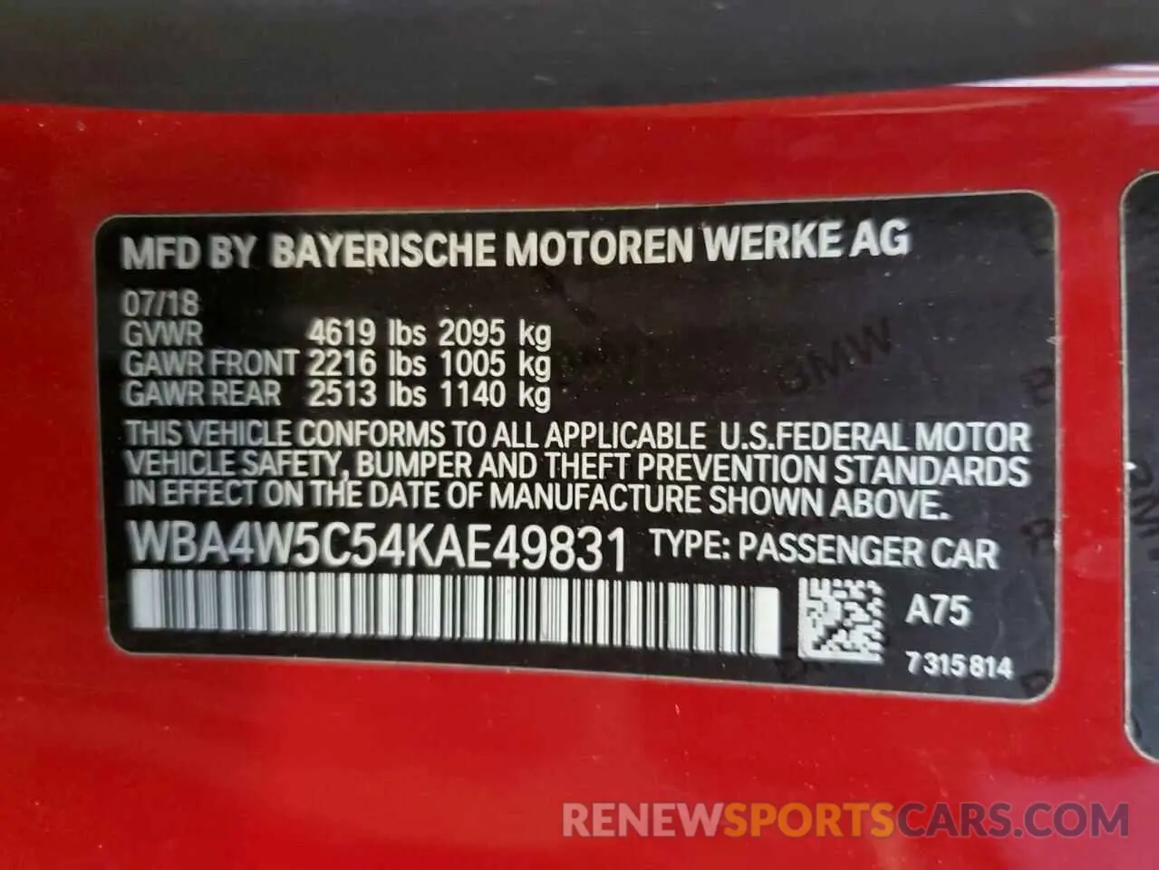 12 Photograph of a damaged car WBA4W5C54KAE49831 BMW 4 SERIES 2019