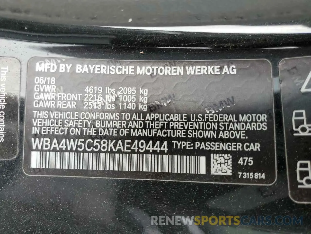 12 Photograph of a damaged car WBA4W5C58KAE49444 BMW 4 SERIES 2019