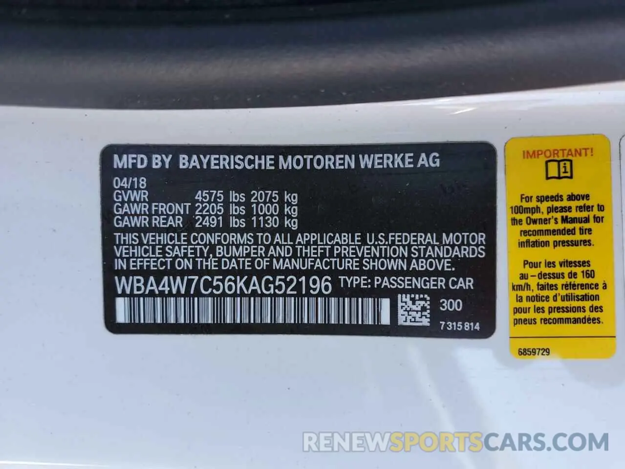 12 Photograph of a damaged car WBA4W7C56KAG52196 BMW 4 SERIES 2019