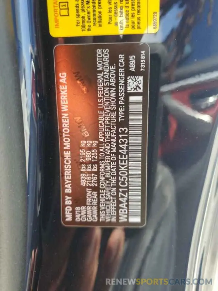 13 Photograph of a damaged car WBA4Z1C50KEE44313 BMW 4 SERIES 2019