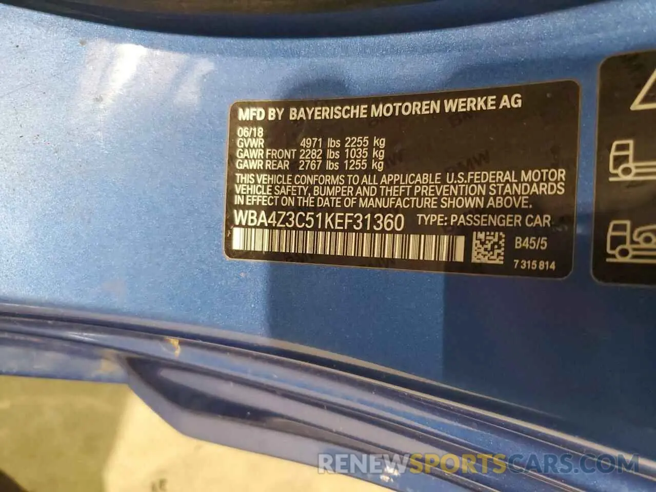 12 Photograph of a damaged car WBA4Z3C51KEF31360 BMW 4 SERIES 2019
