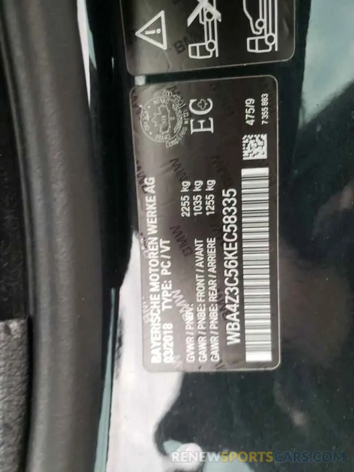 10 Photograph of a damaged car WBA4Z3C56KEC58335 BMW 4 SERIES 2019