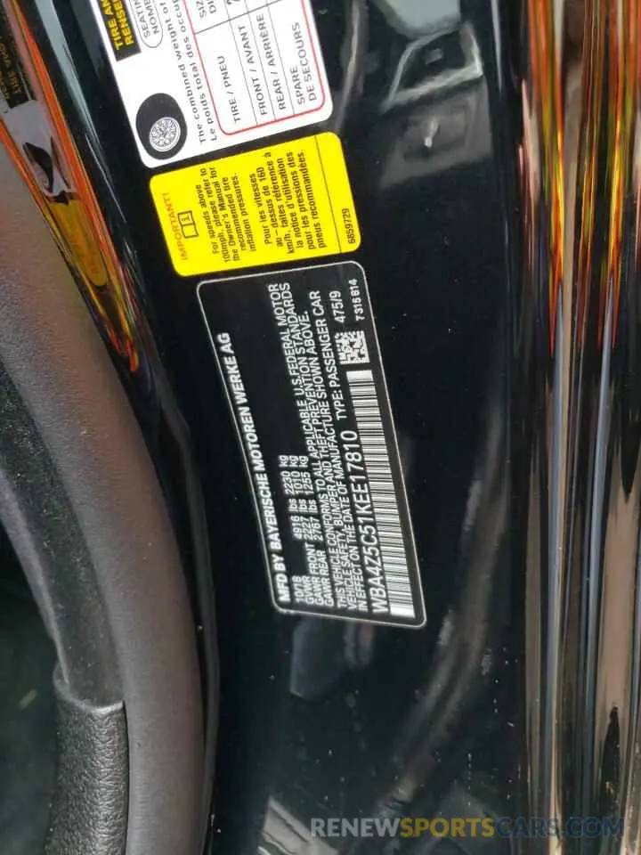 10 Photograph of a damaged car WBA4Z5C51KEE17810 BMW 4 SERIES 2019