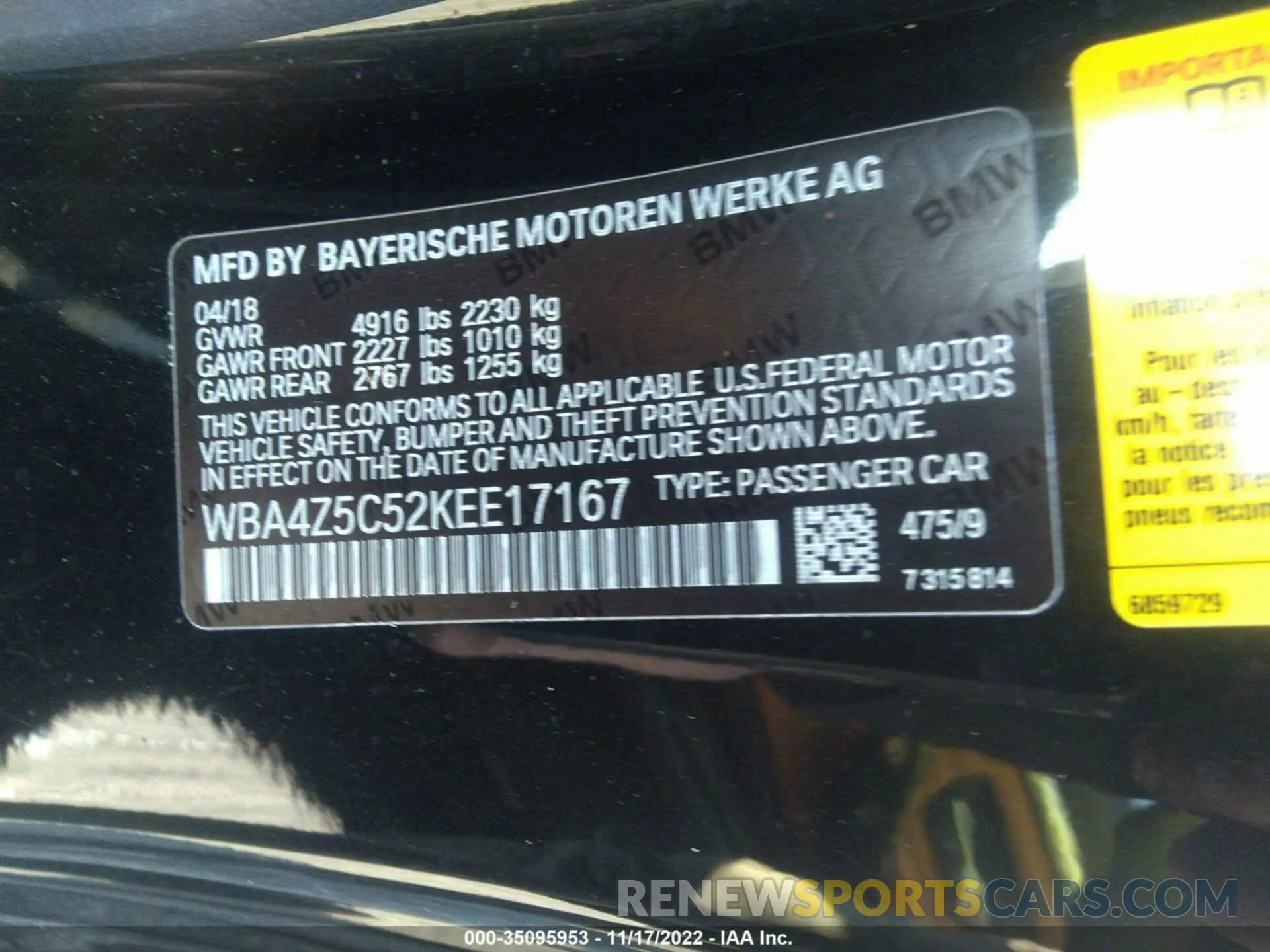 9 Photograph of a damaged car WBA4Z5C52KEE17167 BMW 4 SERIES 2019