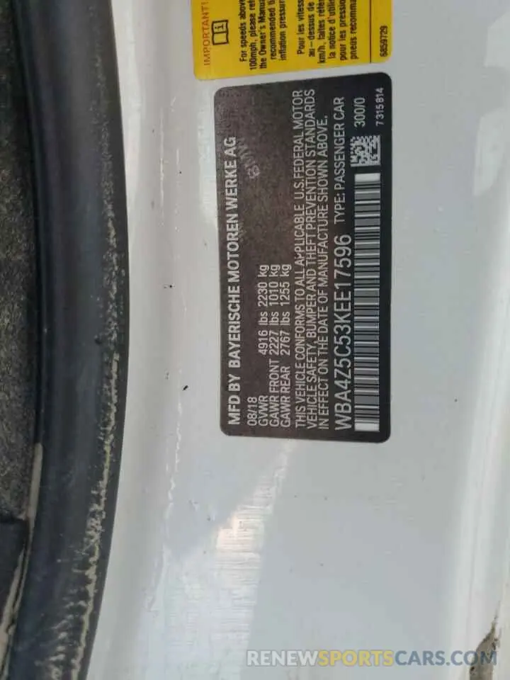 10 Photograph of a damaged car WBA4Z5C53KEE17596 BMW 4 SERIES 2019