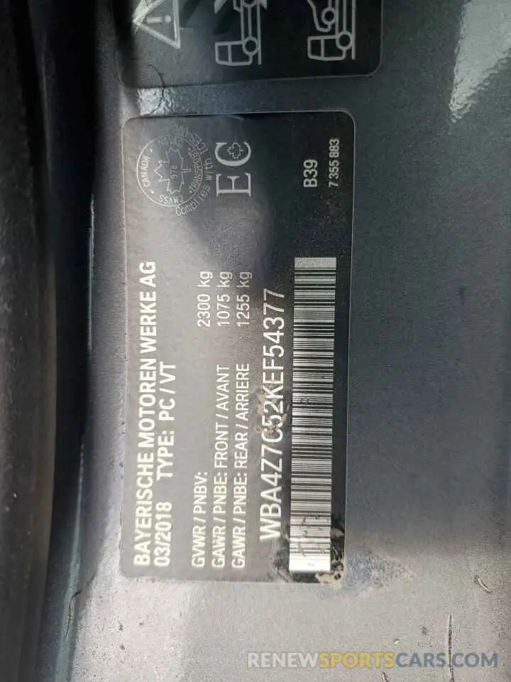 12 Photograph of a damaged car WBA4Z7C52KEF54377 BMW 4 SERIES 2019
