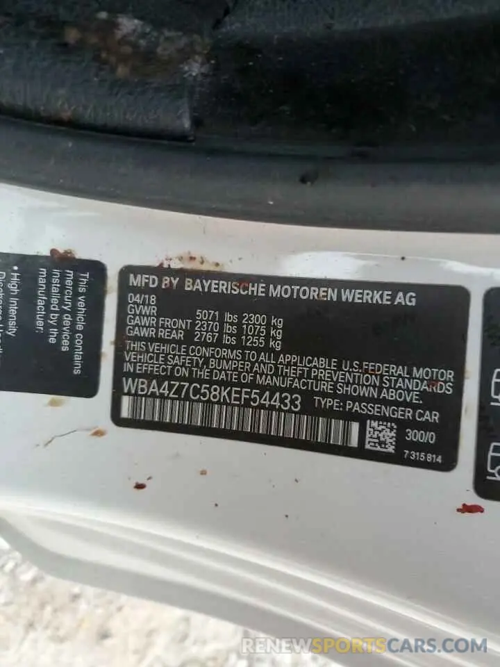 12 Photograph of a damaged car WBA4Z7C58KEF54433 BMW 4 SERIES 2019