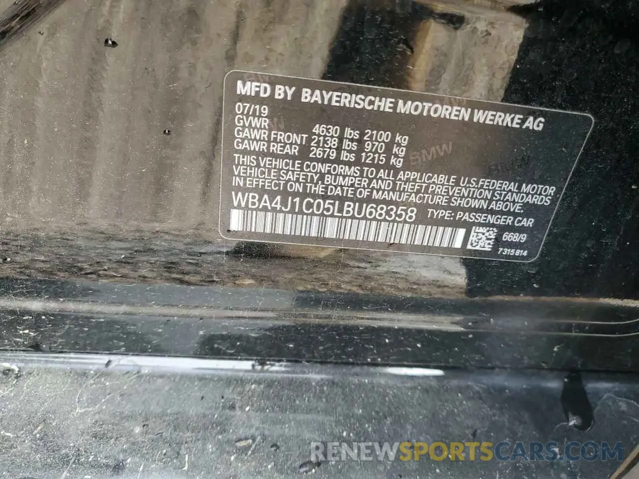 14 Photograph of a damaged car WBA4J1C05LBU68358 BMW 4 SERIES 2020