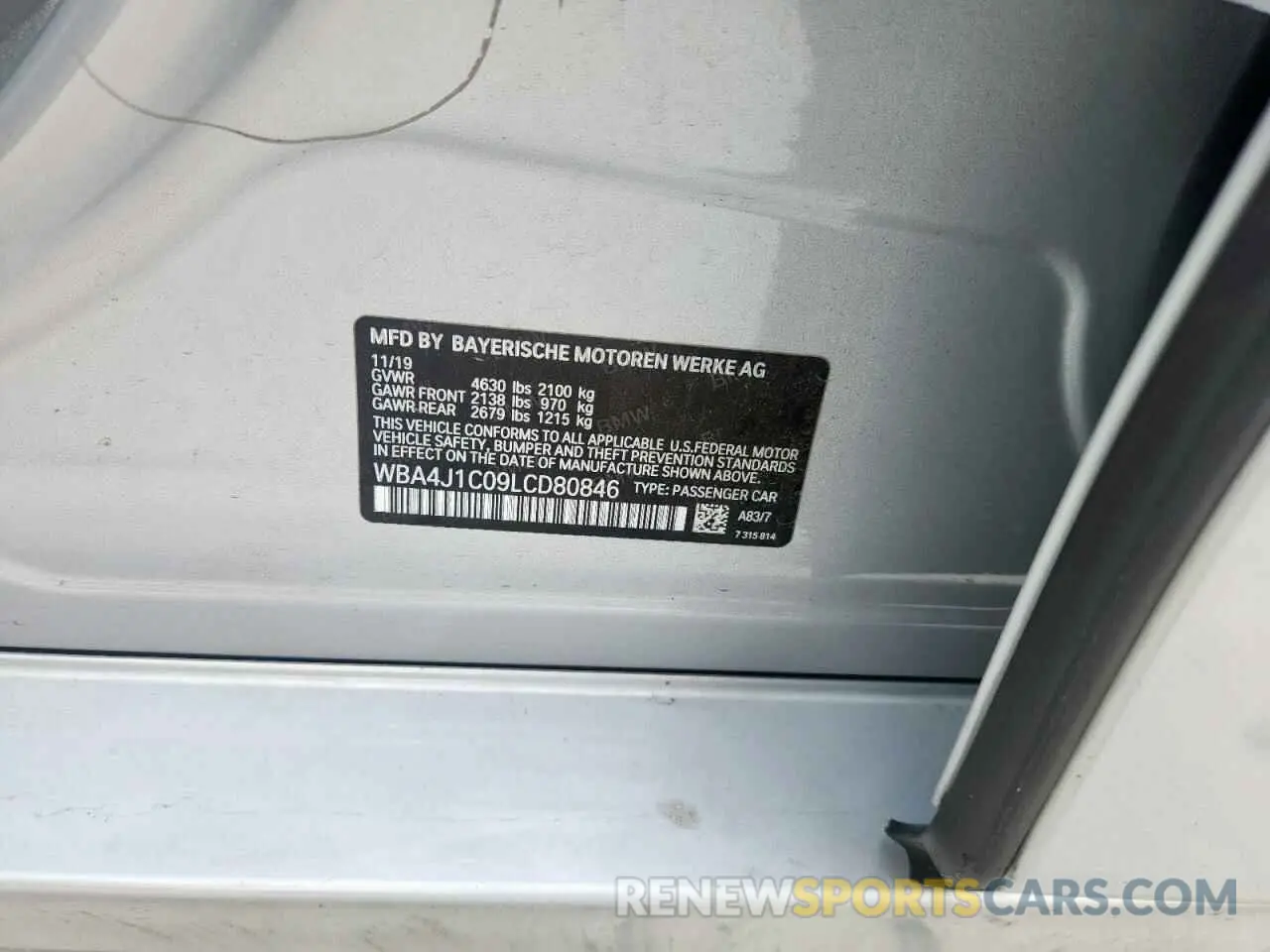 12 Photograph of a damaged car WBA4J1C09LCD80846 BMW 4 SERIES 2020