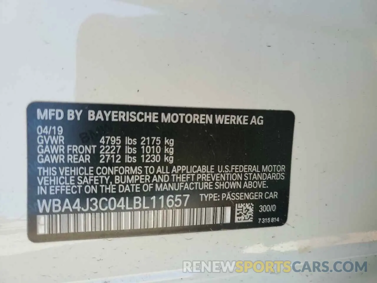 12 Photograph of a damaged car WBA4J3C04LBL11657 BMW 4 SERIES 2020