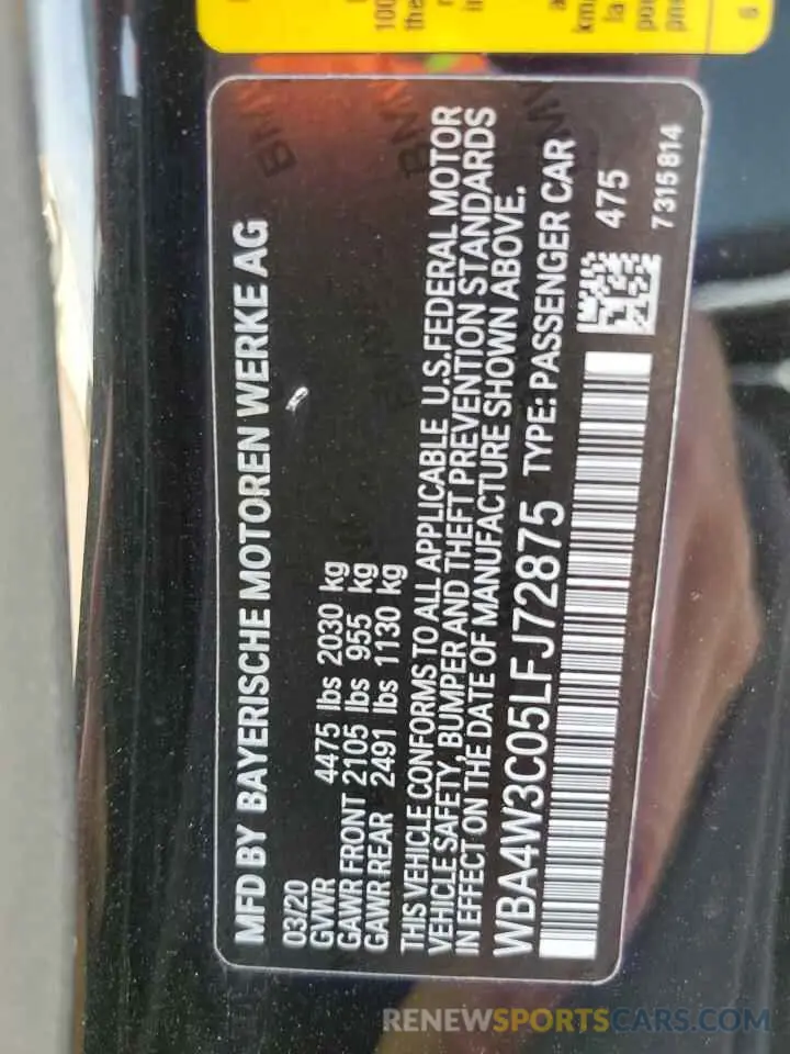 13 Photograph of a damaged car WBA4W3C05LFJ72875 BMW 4 SERIES 2020