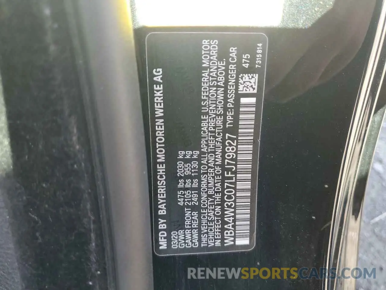12 Photograph of a damaged car WBA4W3C07LFJ79827 BMW 4 SERIES 2020
