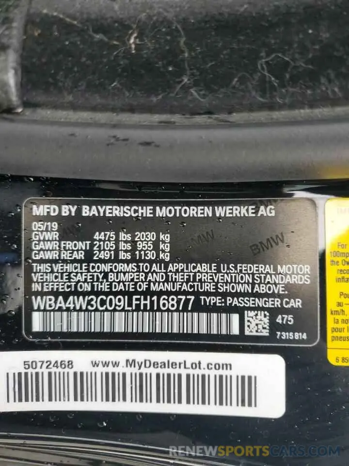 12 Photograph of a damaged car WBA4W3C09LFH16877 BMW 4 SERIES 2020