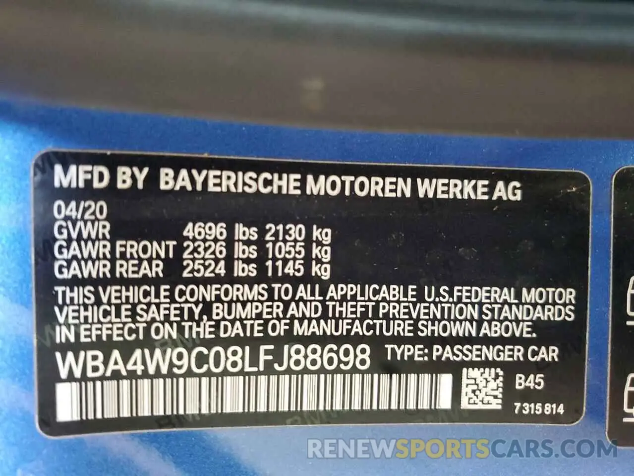 12 Photograph of a damaged car WBA4W9C08LFJ88698 BMW 4 SERIES 2020