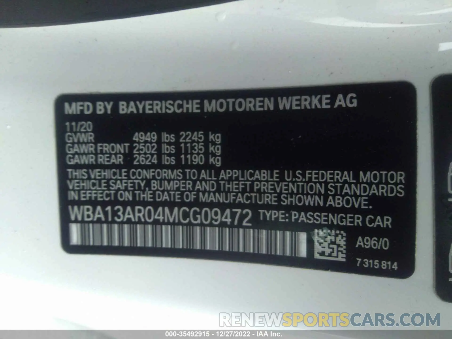 9 Photograph of a damaged car WBA13AR04MCG09472 BMW 4 SERIES 2021